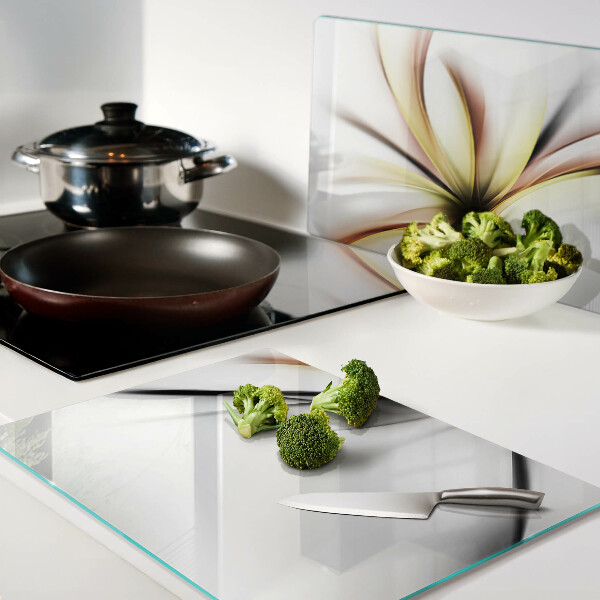 Tagliere in vetro temperato con motivo astratto floreale e linee dinamiche