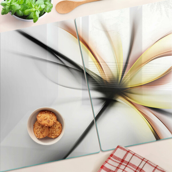 Tagliere in vetro temperato con motivo astratto floreale e linee dinamiche