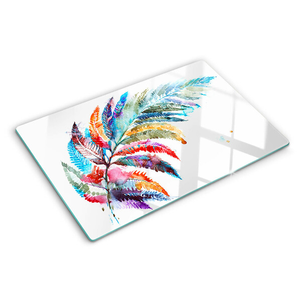 Tagliere in vetro temperato con motivo di foglie di felce nei colori dell'arcobaleno