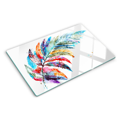 Tagliere in vetro temperato con motivo di foglie di felce nei colori dell'arcobaleno