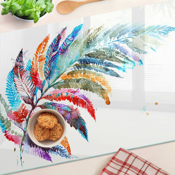 Tagliere in vetro temperato con motivo di foglie di felce nei colori dell'arcobaleno