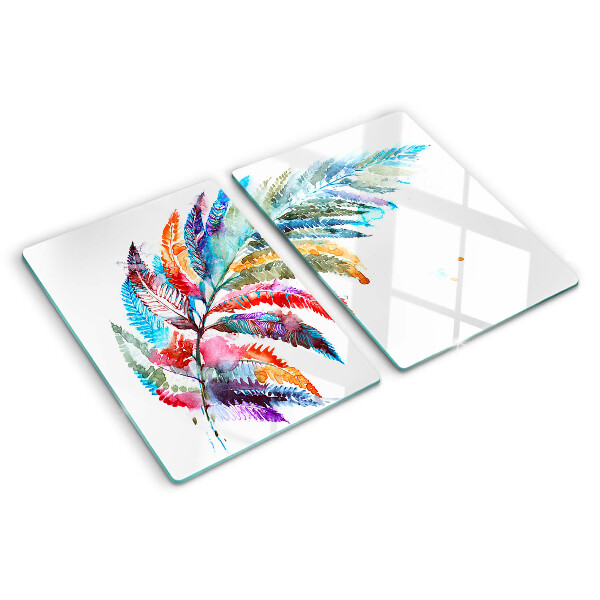 Tagliere in vetro temperato con motivo di foglie di felce nei colori dell'arcobaleno