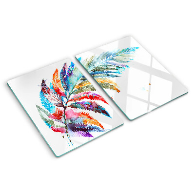 Tagliere in vetro temperato con motivo di foglie di felce nei colori dell'arcobaleno