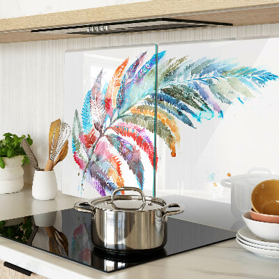 Tagliere in vetro temperato con motivo di foglie di felce nei colori dell'arcobaleno