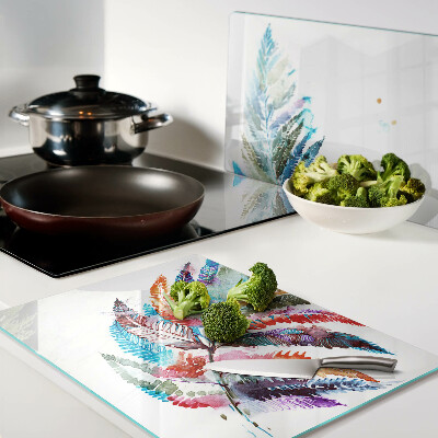 Tagliere in vetro temperato con motivo di foglie di felce nei colori dell'arcobaleno