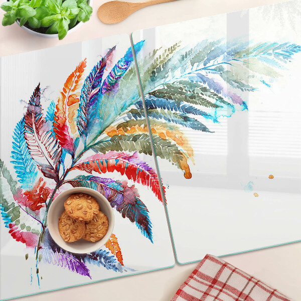 Tagliere in vetro temperato con motivo di foglie di felce nei colori dell'arcobaleno