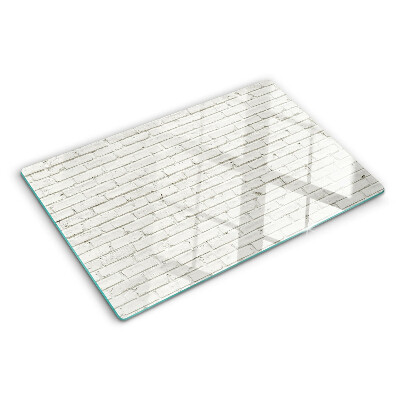 Tagliere in vetro temperato con stampa effetto muro di mattoni bianco