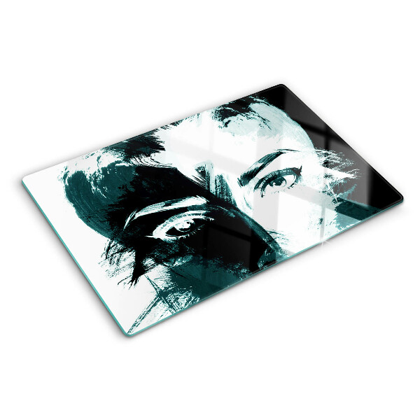 Tagliere in vetro temperato con ritratto in stile astratto