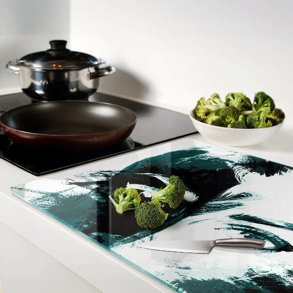 Tagliere in vetro temperato con ritratto in stile astratto