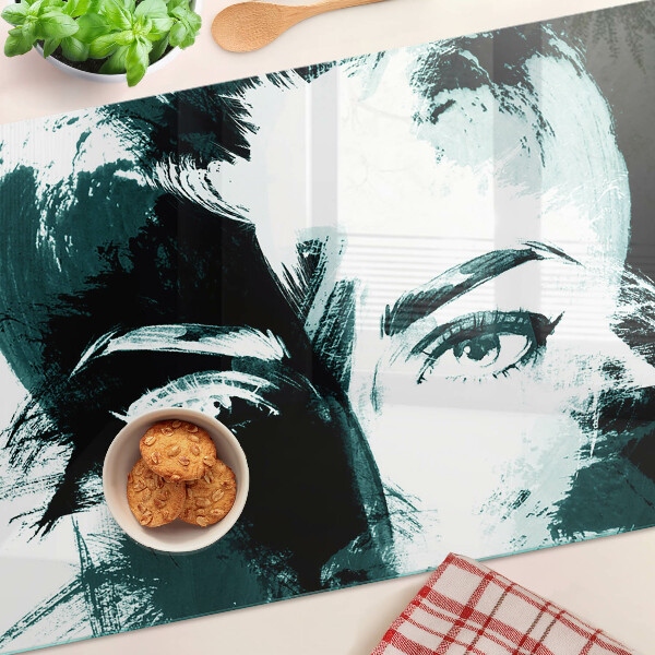 Tagliere in vetro temperato con ritratto in stile astratto