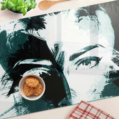 Tagliere in vetro temperato con ritratto in stile astratto