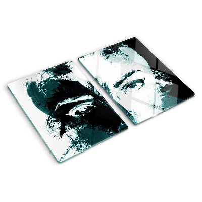 Tagliere in vetro temperato con ritratto in stile astratto