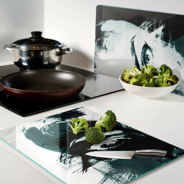 Tagliere in vetro temperato con ritratto in stile astratto