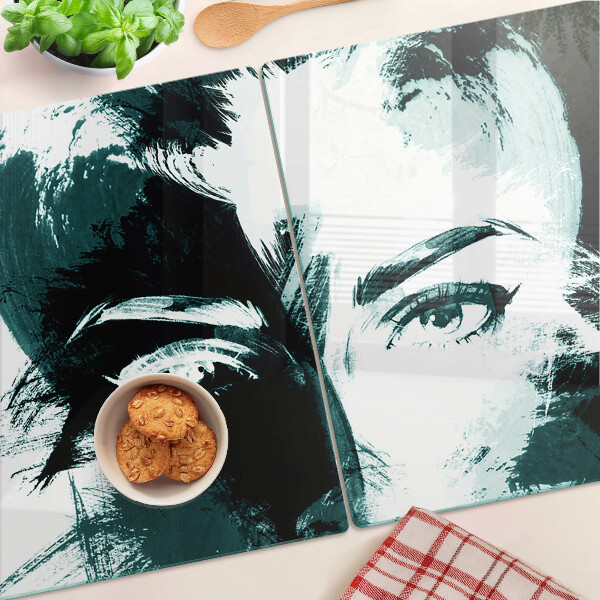 Tagliere in vetro temperato con ritratto in stile astratto