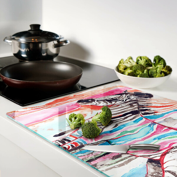 Tagliere in vetro temperato con motivo zebra a strisce colorate