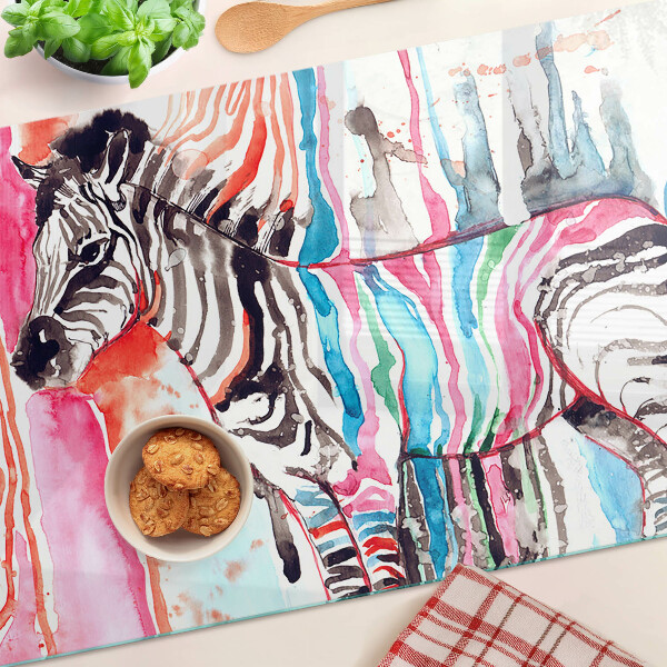 Tagliere in vetro temperato con motivo zebra a strisce colorate