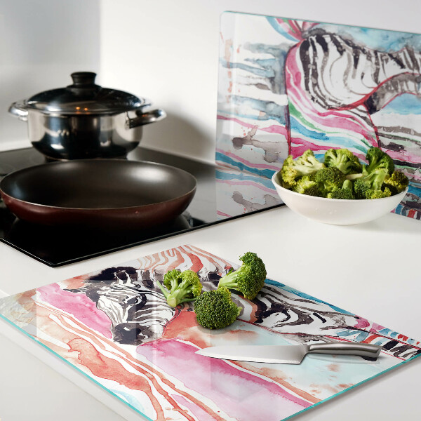Tagliere in vetro temperato con motivo zebra a strisce colorate
