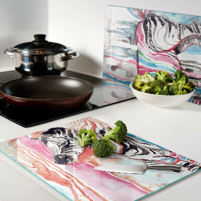 Tagliere in vetro temperato con motivo zebra a strisce colorate