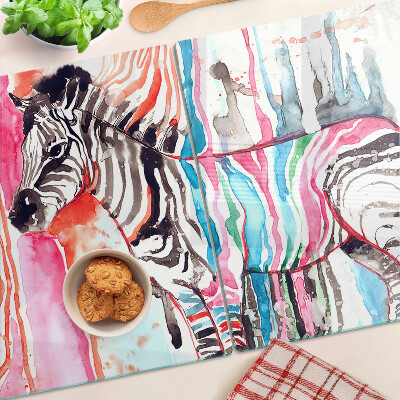Tagliere in vetro temperato con motivo zebra a strisce colorate