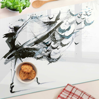 Tagliere in vetro con decorazione 'Danza alata'