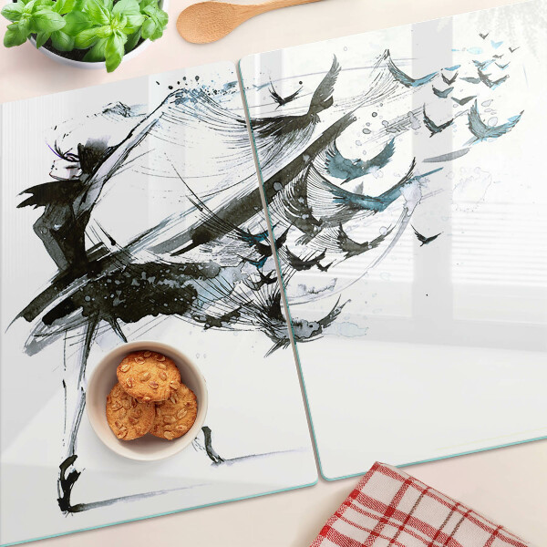 Tagliere in vetro con decorazione 'Danza alata'