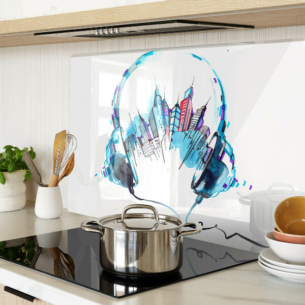 Tagliere in vetro temperato Cuffie con paesaggio urbano