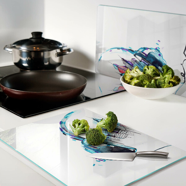 Tagliere in vetro temperato Cuffie con paesaggio urbano