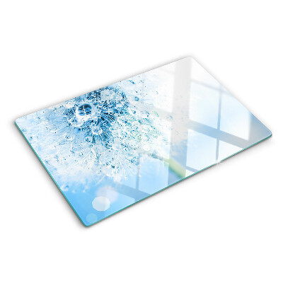 Tagliere in vetro temperato con motivo a fiore di dente di leone e gocce d'acqua