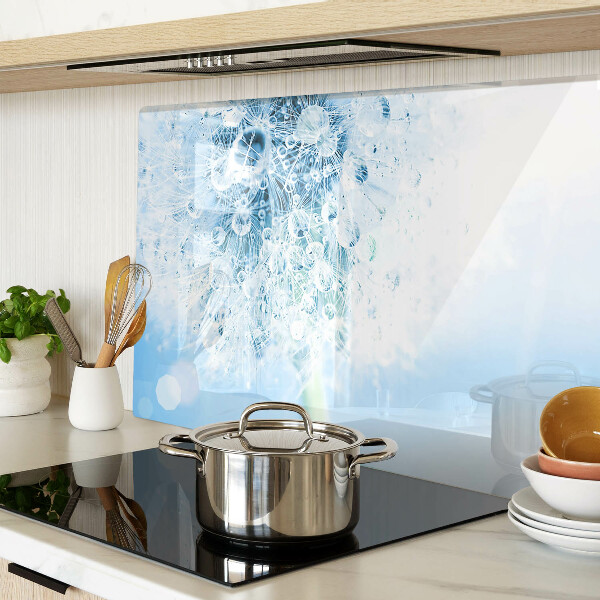 Tagliere in vetro temperato con motivo a fiore di dente di leone e gocce d'acqua