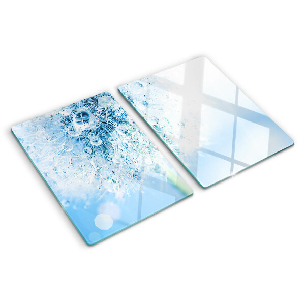 Tagliere in vetro temperato con motivo a fiore di dente di leone e gocce d'acqua