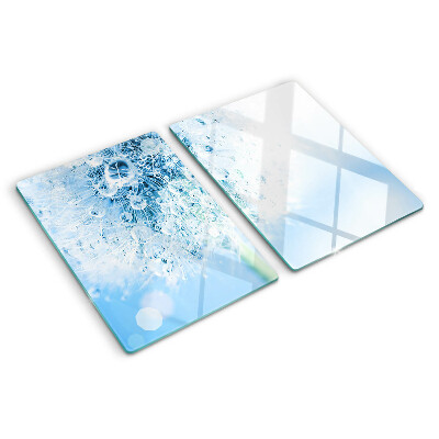 Tagliere in vetro temperato con motivo a fiore di dente di leone e gocce d'acqua