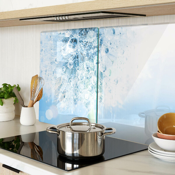 Tagliere in vetro temperato con motivo a fiore di dente di leone e gocce d'acqua