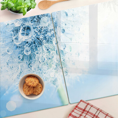 Tagliere in vetro temperato con motivo a fiore di dente di leone e gocce d'acqua