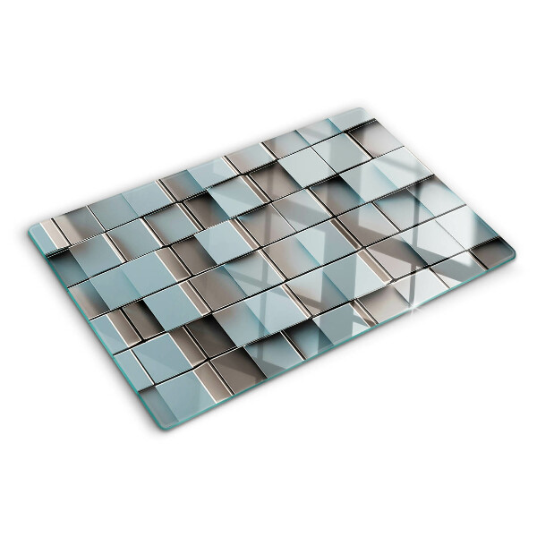 Tagliere in vetro temperato con motivo a piastrelle geometriche nei toni del blu