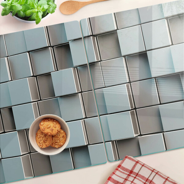 Tagliere in vetro temperato con motivo a piastrelle geometriche nei toni del blu