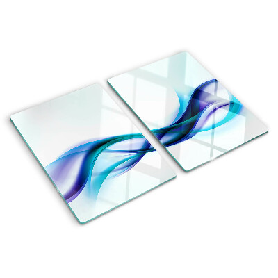 Tagliere in vetro temperato con decorazione a onde nei toni del blu e turchese