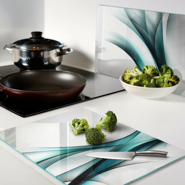 Tagliere in vetro temperato con motivo a onde nei toni del blu