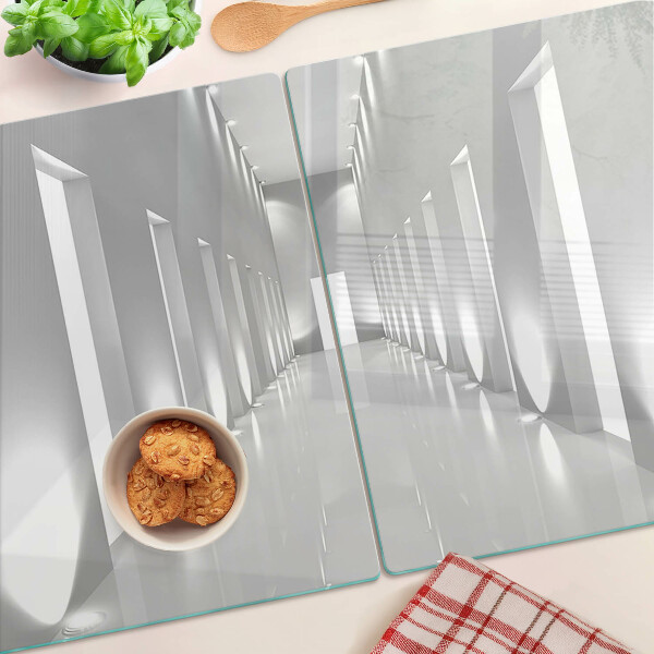 Tagliere in vetro con motivo a labirinto di luce astratto