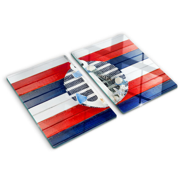 Tagliere in vetro temperato con motivo a strisce sullo sfondo