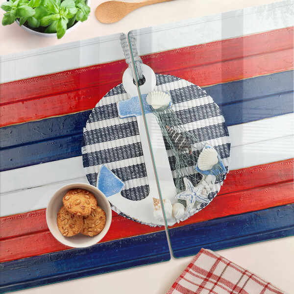 Tagliere in vetro temperato con motivo a strisce sullo sfondo