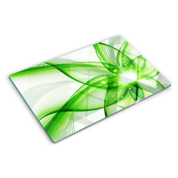 Tagliere in vetro temperato con decorazione a onde astratte verdi