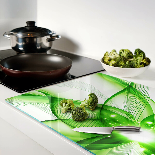 Tagliere in vetro temperato con decorazione a onde astratte verdi