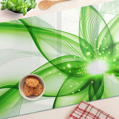 Tagliere in vetro temperato con decorazione a onde astratte verdi