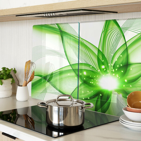 Tagliere in vetro temperato con decorazione a onde astratte verdi