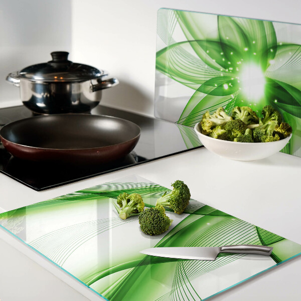 Tagliere in vetro temperato con decorazione a onde astratte verdi
