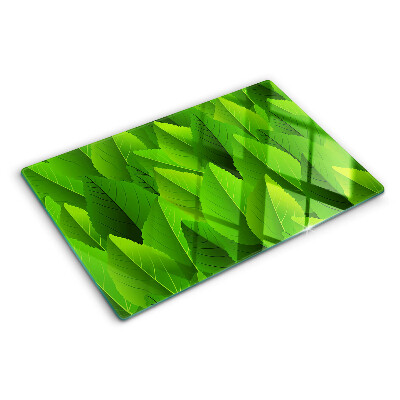 Tagliere in vetro temperato con motivo di foglie nei toni del verde