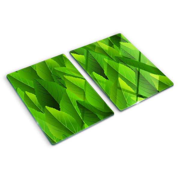 Tagliere in vetro temperato con motivo di foglie nei toni del verde