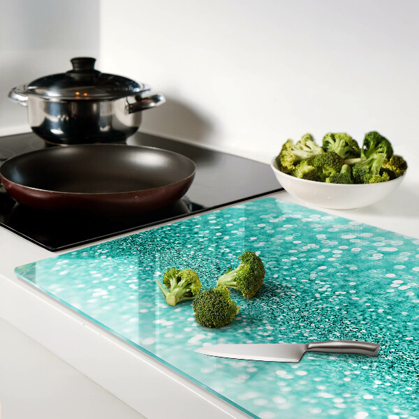 Tagliere in vetro con brillantini turchesi scintillanti