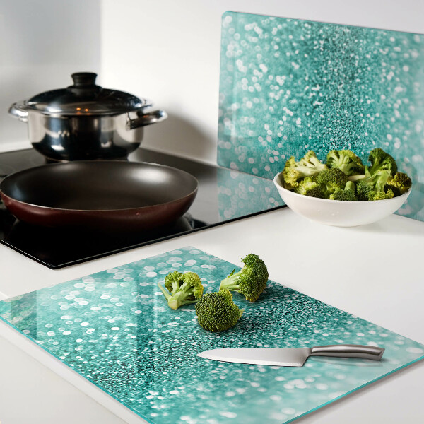 Tagliere in vetro con brillantini turchesi scintillanti