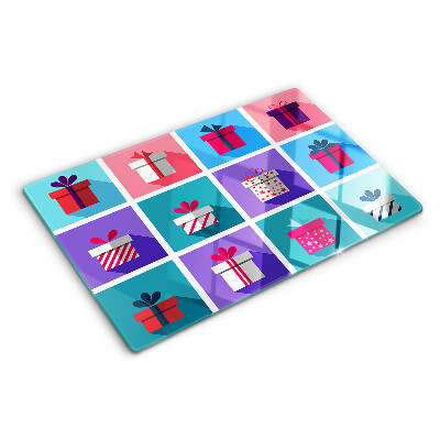 Tagliere in vetro temperato con motivi regalo in vari colori